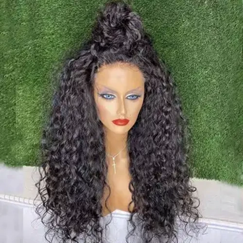 Curly Hëtzt-resistent Synthetesch Hoer Faser Glueless Spëtzekleeder Front Perücke Preplucked Héich Déck Spëtzehaar Perücke Voll Dicht fir Fraen
