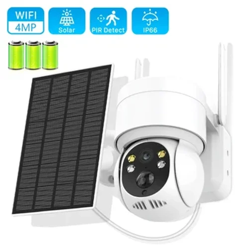 Camera Rhwydwaith Di-wifr Solar Awyr Agored Wifi 4MP HD Wedi'i Adeiladu mewn Camera Gwyliadwriaeth Fideo Batri Wrth Gefn Hir ICsee APP