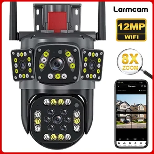 6K 12MP WiFi Overvågningskamera Udendørs Fire Lens Tre Screen CCTV Vandtæt PTZ Mini Street Camera 360° Sikkerhedskamera