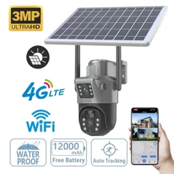 3MP WIFI Wireless PTZ Solar Camera Deuol Lens Sgrin Ddeuol Awyr Agored 4G IP Camera Panel Solar Sain PIR Diogelwch Gwyliadwriaeth Camera