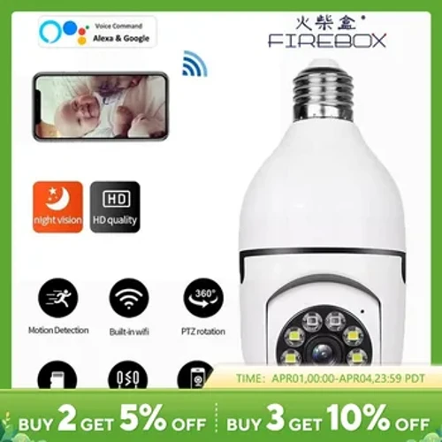 Bóng Đèn 5G E27 Camera Giám Sát Full Tầm Nhìn Ban Đêm Tự Động Theo Dõi Con Người Zoom Giám Sát An Ninh Trong Nhà Camera Wifi