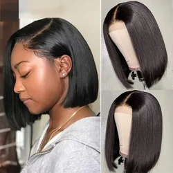 Bob Wigiau i Fenywod Gwallt Dynol Wig Byr Wedi'i Blycio Asgwrn Ochr Syth Rhan Lace Wigiau Brasil Remy Gwallt BOB Lace Wig