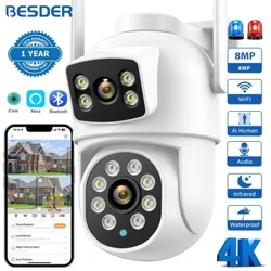 BESDER 4K 8MP Wifi Meapueata PTZ i fafo Lua Mata Va'aiga Tagata Su'esu'e Lua tioata 4MP Puipuiga Puipuiga IP Meapueata Audio iCSee App