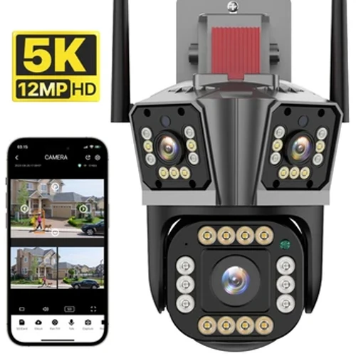 Camera IP WIFI 5K 12MP HD Ba Ống Kính Camera PTZ Ngoài Trời 2K Ống Kính Kép Phát Hiện Chuyển Động Camera An Ninh Giám Sát Chống Nước