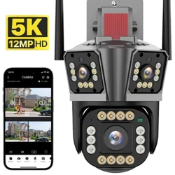 Camera IP WIFI 5K 12MP HD Tair Lens PTZ Camera Awyr Agored 2K Deuol Lens Cynnig Canfod Diogelwch Camera Gwyliadwriaeth dal dŵr