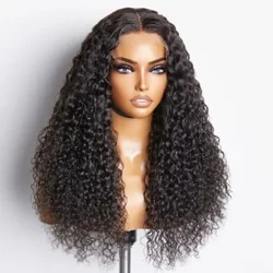 Meddal 26 Modfedd 180% Dwysedd Du Kinky Curly Synthetig Lace Wig Flaen Ar gyfer Merched â BabyHair Preplucked Glueless Gwres Ffibr Wig