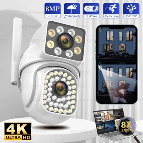 Caméra IP WiFi 8MP 5G double objectif PTZ caméras de Surveillance extérieure étanche sécurité détection humaine caméra de Vision nocturne polychrome