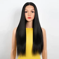 Wig flaen Lace Synthetig Ar gyfer Merched Du Hir Syth Canol Rhan Wig Tymheredd Uchel Gwallt Coch Ombre Wigiau Cosplay