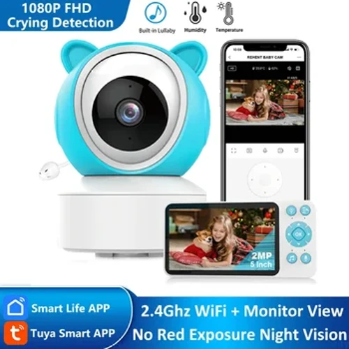 5" ʻo Tuya Smart WiFi ʻai meaʻai hoʻomanaʻo hoʻomanaʻo ʻana i ka wela o ka neʻe ʻana i ke kani ʻana i ka mana o ka APP View Control Audio Video Baby Monitors Camera 1080P