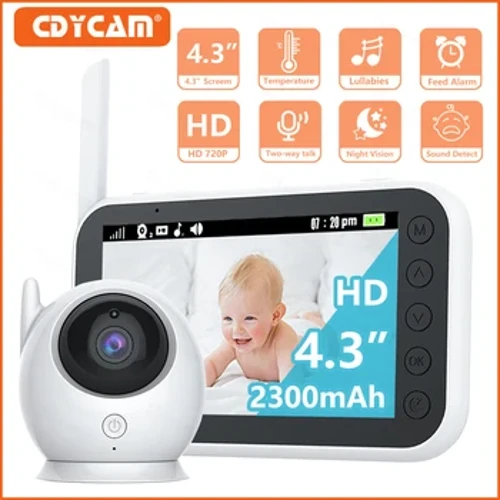Monitor pentru bebeluși de 4,3 inci cu baterie de 2300 mAh Cameră video fără fir și interfon audio Viziune de noapte automată Copii Babysitter