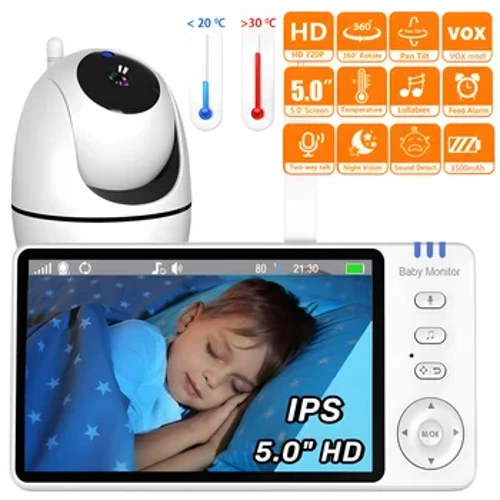 Monitor eletrônico de vídeo para bebês, 5 unidades, com câmera pan-tilt-zoom, visão noturna, bebês, 2.4g, monitor portátil, coisas para recém-nascidos
