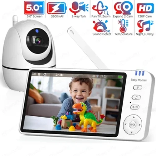 5-Zoll-elektronisches Babyphone Schwenk-Neige-Zoom-Babyphone-Kamera 2-Wege-Audio Nachtsicht Kindermädchen-Monitor Bebe Videoüberwachung
