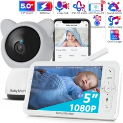 Monitor Bayi WiFi HD kanthi APLIKASI, Tampilan 720P 5 inci, Pan Tilt Zoom 1080P Kamera Bayi, Night Vision, Obrolan 2 Arah, Baterei 3000mAh, 1000ft