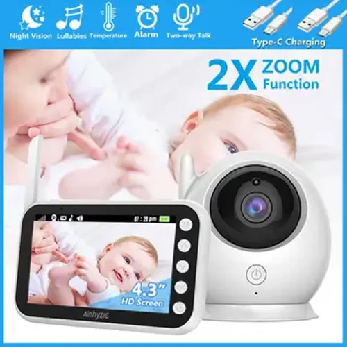 2024 Baby Monitor 4,3 hazbeteko 2,4 Ghz Wifi Koloretako Kamera Bi norabideko Audio Gaueko Ikuspegia Haririk gabeko Bideo Segurtasuneko Jarraipen Aretoa ABM100