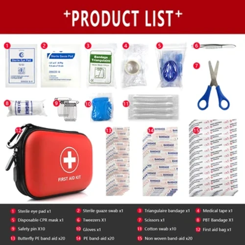 91pcs Portable Emergency Medical First Aid Bag Kit mo Falemalaga i fafo Mea e Tolauapiga Tolauapiga Fa'afoma'i Ola.
