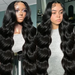 300 % High Density 13x6 HD Transparent Body Wave Spets Frontal Människohår Peruk 30 38 Inch 13x4 Spets Front Peruk Förplockad för kvinnor