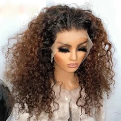 Blød 26” Lang Ombre Blond Brun Krøllet 180Density Blonde Frontparyk Til Sort Kvinder Babyhår Varmebestandig Forplukket Glueless