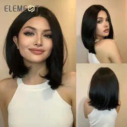 ELEMENT ʻAʻe Elegant Front Lace Synthetic Wig Pōkole Medium Pololei Wavy ʻEleʻele lauoho wigs no nā wahine wahine i kēlā me kēia lā i ka pāʻina maoli.