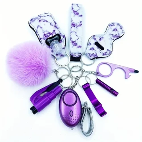 Saogalemu Keychain Full Set, Self Defense Security Keychain Set with Personal Alarm Protective Keychain Accessories for Women Girls