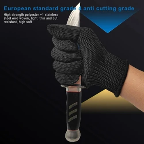 2 pacote luvas de autodefesa segurança anti corte preto fio de aço luvas de malha de metal resistente ao desgaste cozinha açougueiro luvas de trabalho