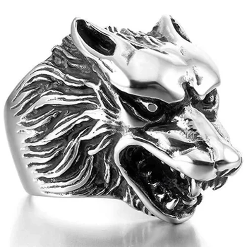 Ffasiwn Overbearing Dynion Wolf Head Ring Personoliaeth Retro Wolf Ice Cast Modrwy Dur Titaniwm Modrwy Amddiffyn Corff Super Cool