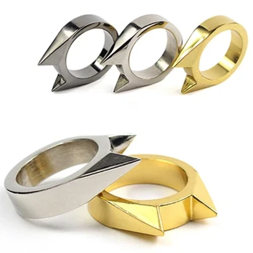1Pcs Merched Dynion Diogelwch Goroesiad Ring Offeryn EDC Hunan Amddiffyniad Dur Di-staen Modrwy Bys Amddiffyn Offeryn Modrwy Arian Aur Lliw Du
