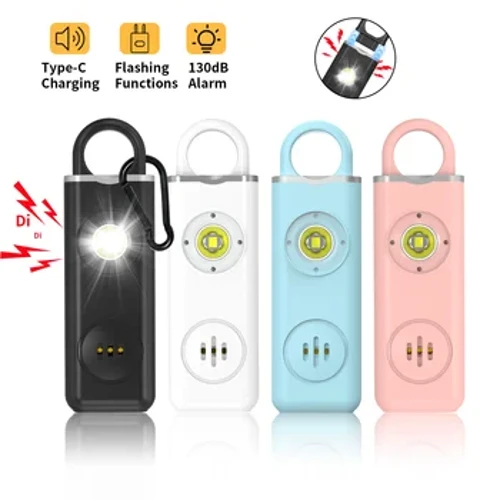 Báo động tự vệ cá nhân, Báo động an toàn bằng còi báo động tự vệ 130db dành cho nữ, Báo động móc khóa cá nhân Pin sạc