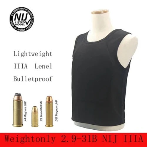 Vest Bulletproof Leibhéal NIJ IIIA Ultra-chompordach Éadrom Folaithe Folaithe Laistigh Caith Éadaí Boga Frith-urchair T Léine Oibre