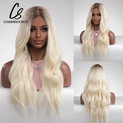 CharmSource Syntetická krajka Přední paruky Dlouhé vlnité paruky Blond paruky pro černošky Cosplay Party Odolné vlasy s vysokou hustotou