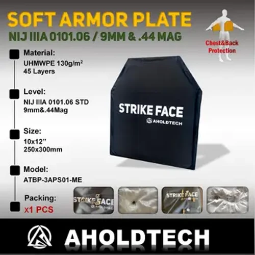 Aholdtech ME/MT10X12 Genuine ISO NIJ IIIA 3A Ultra Light Soft Armor Plate Bulletproof Plate Fir Selbstverteidegung Sécherheetsschutz
