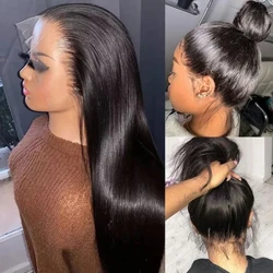 Wig blaen Las 360 Asgwrn Brasil Syth 13x4 Blaen Lles Tryloyw Wigiau Gwallt Dynol Ar gyfer Merched Duon Wedi Plu Bling Cyn