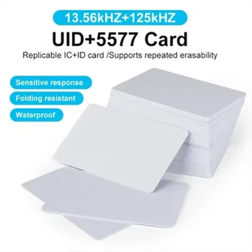 10 kpl Dual Frequency RFID 125KHz T5577 +13.56MHz UID Uudelleenkirjoitettavat valkoiset kortit Kulunvalvonta Kaksisiruiset replikoitavat komposiittitunnisteet