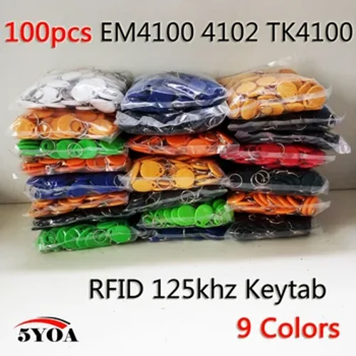 100pcs 5YOA EM4100 125khz ID giltza RFID etiketa etiketak Sarbide kontrol txartela Porta Chave Txartela giltza fob Token Ring hurbiltasun txipa
