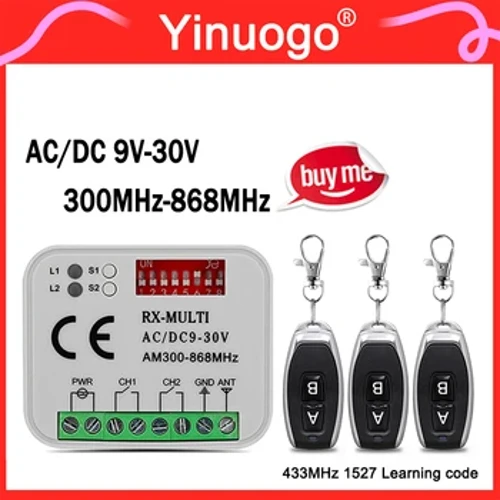 RX-MULTI Hargailua AC/DC 9V-30V 2CH 300MHz-868MHz Frekuentzia Anitzeko Garaje Atea Urruneko Kontrola Atea Irekitzeko Hargailua Kontroladorea