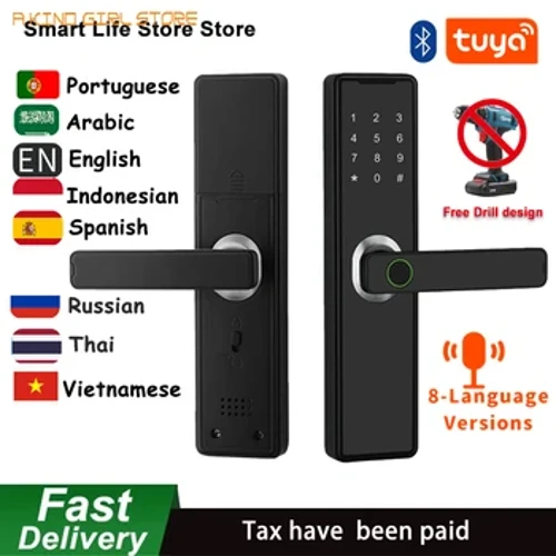 Dyluniad Dril Rhad ac Am Ddim Clo Drws Olion Bysedd Tuya Smart Life APP Control Capasiti Defnyddwyr 150Pcs