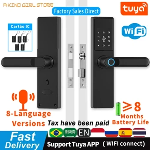 Біометричний електронний дверний замок Digital Black Smart Lock Tuya App Remote Unlocking Keyless Lock Fingerprint Door RH05
