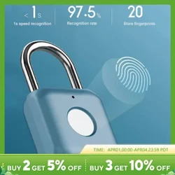 Portable Fingerprint Identification Padlock Smart Keyless Lock Rechargable Luggage Cabinet School Gym Locker