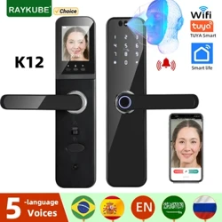 RAYKUBE K12 Tuya WiFi Kamera Elektron gulp 3D ýüz tanamak Barmak yzy Ekrana zarýad berilýän batareýa bilen akylly gapy gulpy