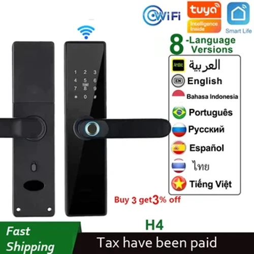 2023 NIEUWE H4 Tuya Elektronisch Slot Wifi Smart Deurslot Vingerafdruk Slot Wachtwoord IC Card Key USB Charge Voor smart Home