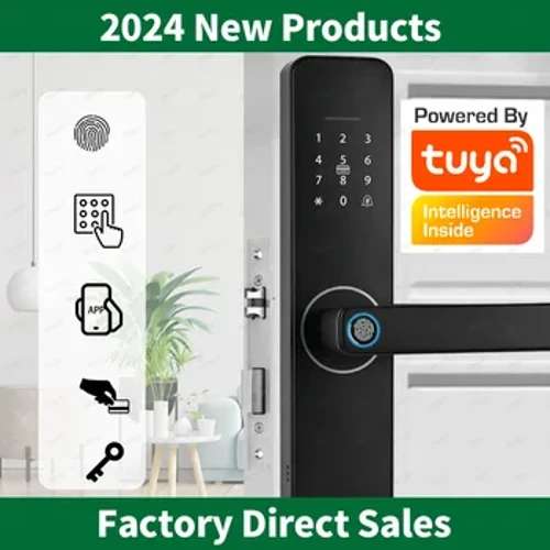 DSKDFTY biometriskā elektroniskā durvju slēdzene digitālā melna Smart Lock Tuya App tālvadības atbloķēšana bezatslēgas slēdzene Pirkstu nospiedumu durvju slēdzene Z13