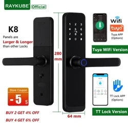 2023 nova raykube k8 tuya wifi fechadura da porta inteligente tt bloqueio de impressão digital fechadura elétrica digital com painéis de alça mais longos e maiores