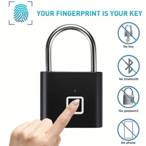 Lucchetto intelligente con impronta digitale ricaricabile USB senza chiave argento Nero Chip autosviluppante in metallo in lega di zinco a sblocco rapido