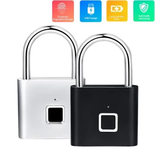 Smart hänglås Dörrlås Bärbart Stöldskydd Fingeravtryckslås USB Uppladdningsbart Fingeravtryckslås Lådlås