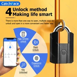 4 måder at låse op TTlock App Vandtæt fingeraftryksnøgle 13,56khz RFID-kort USB genopladelig dørlås Smart hængelås Bluetooth