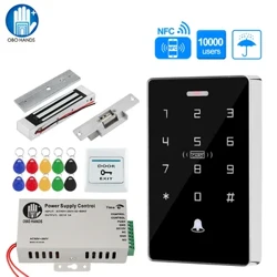 Outdoor Access Control System Kit Set Waasserdicht RFID Tastatur 125KHz 13.56MHz NFC + 180KG Elektresch Magnéitschloss Strike Schleisen