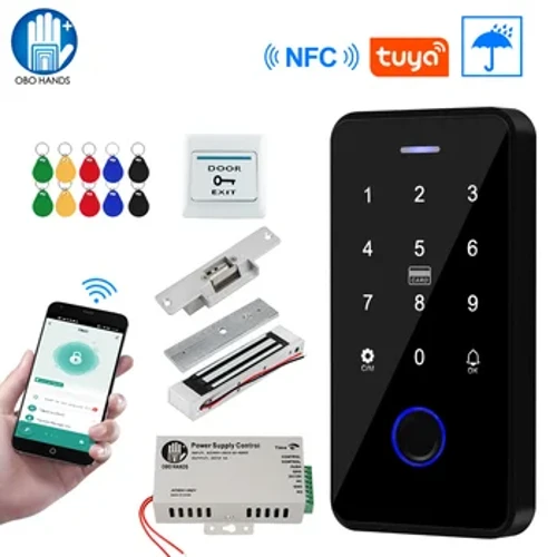 Bluetooth Tuya APP Комплект система за контрол на достъпа до вратите Водоустойчива RFID клавиатура NFC пръстов отпечатък, 180KG електрически магнитни ключалки