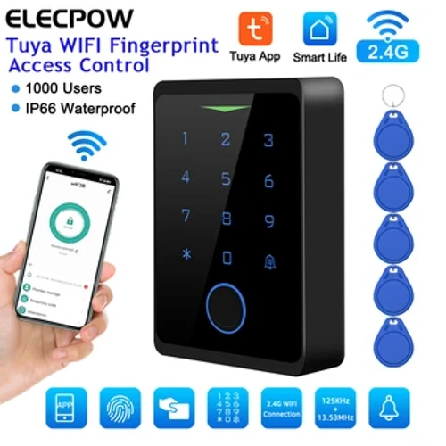 Elecpow 2.4G Wifi Tuya Ứng Dụng Hệ Thống Kiểm Soát Truy Cập Bộ Dụng Cụ Chống Nước RFID Vân Tay Bàn Phím Điện Cửa Khóa Từ Kích Khóa