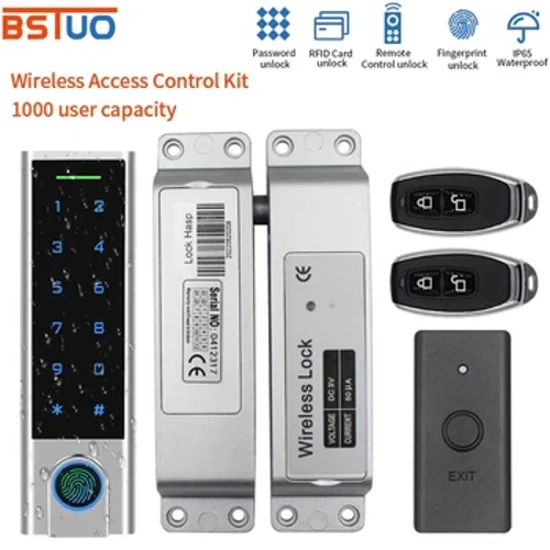 IP65 Wasserdicht 433 MHz Tür Drahtloses Zutrittskontrollsystem Bometrics RFID-Tastatur + Elektroschloss + Ausgangstaste + Fernbedienungsschlüssel