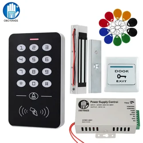 OBO Hands Door Access Control System Kit RFID-klaviatuur + toiteallikas + elektrilised 180KG magnetlukuga ukselukud kodu jaoks