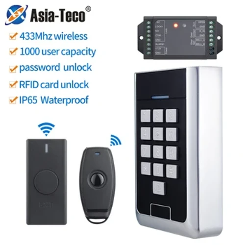 IP65 Vattentät 433 Mhz DC 12V RFID trådlös åtkomstkontrollsats Trådfritt elektroniskt dörrlåssystem Wiegand 26~44 Rolling Code